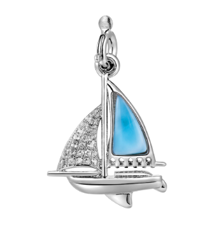 Alamea SS 925 Larimar Bracelet Charm, featuring blue enamel and topaz accents, shown on a white background.