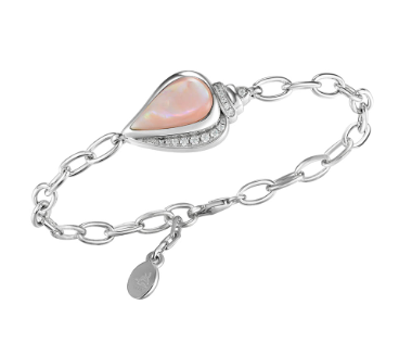 Alamea SS 925 Conch Shell Bracelet with chain links, pink teardrop stone, and delicate charm tag.