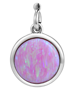Alamea SS 925 Charm-Opal: Round pendant with pink iridescent opal in sterling silver, on a silver loop.