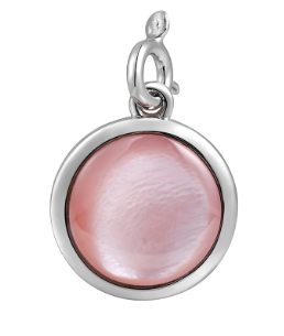 Alamea SS 925 Charm-MOP: Sterling silver round charm with shiny pink center and small loop for jewelry.