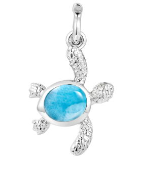 Alamea SS 925 Charm-Larimar Turtle features textured limbs and a blue gemstone shell in sterling silver.