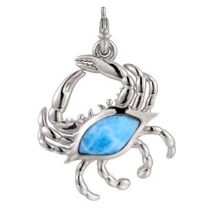 Alamea SS 925 Charm-Larimar Crab features a blue gemstone center and detailed claws, with a small hanging loop.