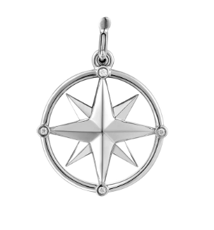 Alamea SS 925 Charm-Compass: sterling silver pendant with four topaz gems at the points in a circular frame.