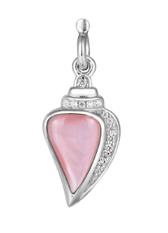 Alamea SS 925 Charm-MOP Conch Shell pendant with pink stone center and small clear crystals on one side.