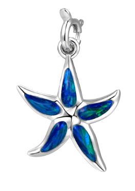 The Alamea SS 925 Charm-Opal Starfish features blue-green opal inlays, perfect as a sterling silver charm.