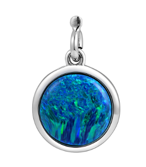 The Alamea SS 925 Charm-Opal features a round sterling silver design with a vibrant blue-green opal center.