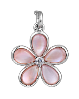 Alamea SS 925 Charm-MOP Plumeria features pink mother-of-pearl petals and a sparkling topaz center.