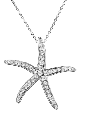 Alamea 925 Sterling Silver Starfish Pendant features sparkling diamonds on a delicate chain.