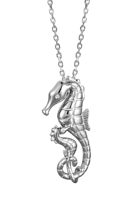 The Alamea SS 925 Seahorse Pendant features a CZ eye on a delicate chain, shown against a white background.