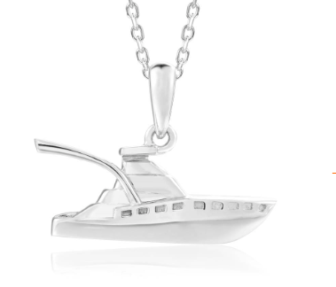 Alamea's SS 925 Fishing Boat Pendant necklace features sterling silver on a simple chain, shown against a white background.