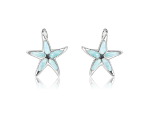 Alamea SS 925 Larimar Starfish Earrings with light blue enamel accents, shown on a white background.