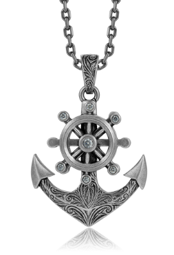 Alamea SS 925 LD Pendant features an ornate anchor, ship’s wheel, and decorative engravings.