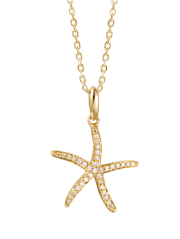 Alamea 14K Starfish Pendant: yellow gold chain necklace with sparkling diamond-like stones.