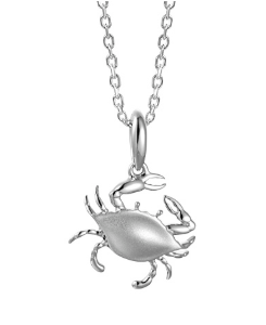 The Alamea 14KW Blue Crab Pendant hangs from a simple chain, displayed against a white background.