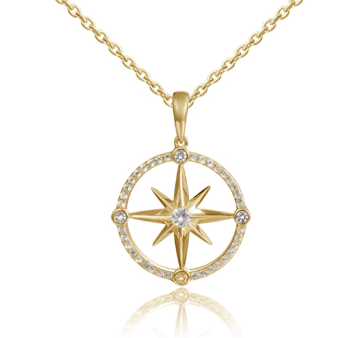 Alamea's 14KY Diamond & Aquamarine Compass Pendant showcases a nautical design with sparkling gemstones.