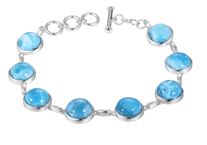 Alamea 925 Sterling Silver Round Larimar Bracelet features bezel-set blue gems for a delicate, elegant look.