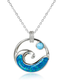 Alamea 925 Sterling Silver Larimar Opal Wave Pendant with blue gemstone accent.