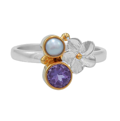 Michou Sterling Silver & 22K Gold Vermeil Ring with Amethyst and White Freshwater Pearl.