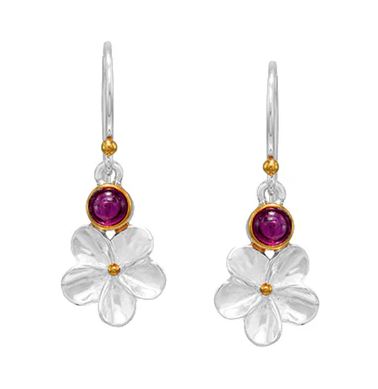 Michou Sterling Silver & 22K Gold Vermeil earrings with rhodolite garnet gemstones on simple hooks.