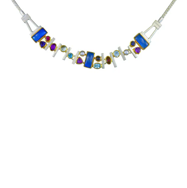 Michou's sterling silver & 22K gold vermeil necklace features amethyst, topaz, moonstone, pearl, iolite & garnet.