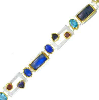 Michou Sterling Silver & 22K Gold Vermeil Bracelet with Agate, Topaz, Moonstone, Iolite, Pearl & Garnet.