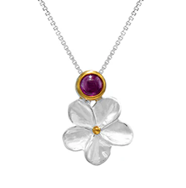Michou Sterling Silver and 22K Gold Vermeil Pendant with Rhodolite Garnet on a silver chain.