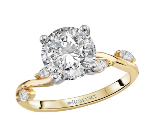 Romance Wavy Band Semi-Mount Diamond Engagement Ring with marquise diamonds and ROMANCE engraving.