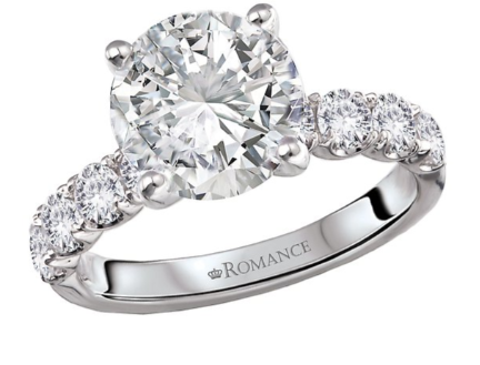 Romance Diamond Band Semi-Mount Engagement Ring by Romance, 14kt white gold with five lab-grown diamonds.