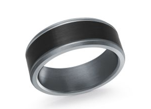 Black and silver colored tantalum & carbon fibre ring.