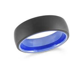 Black tungsten men's ring with a blue interior.
