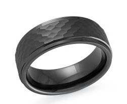 Black textured tungsten men's ring.