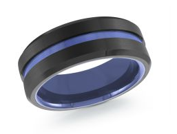 Black and blue tungsten men's ring.