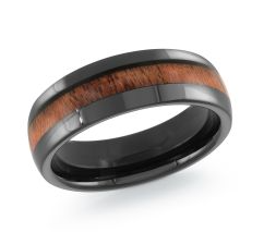 Black tungsten men's ring with wooden inlay.
