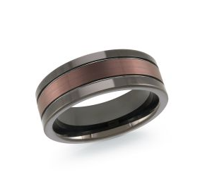 Black and brown two-tone men's tungsten ring.