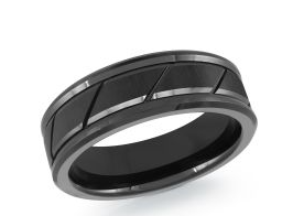 Black tungsten ring with a textured design.