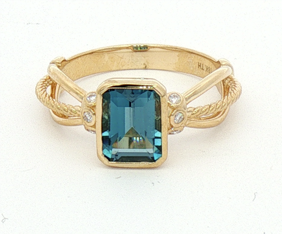 Yellow Gold London Blue Topaz and Diamond Ring