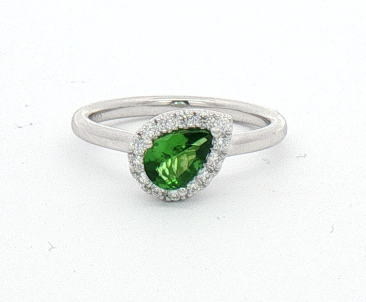 White Gold Tsavorite and Diamond Ring