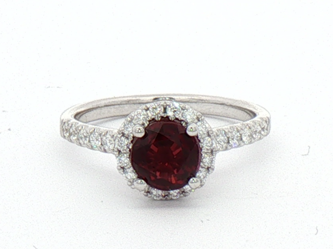 White Gold Garnet and Diamond Ring.
