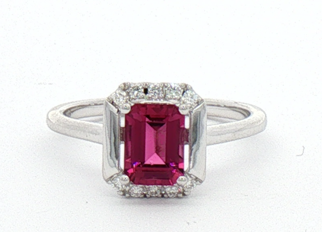 White Gold Pink Tourmaline and Diamond Ring.