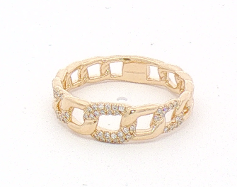 A yellow gold link ring featuring square-cut channel settings and pavé-set clear stones along the front, shown on a plain white background.