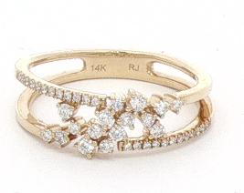 Roman & Jules 14K Yellow Gold Diamond Split Ring with sparkling cluster center, marked 14K RJ inside.