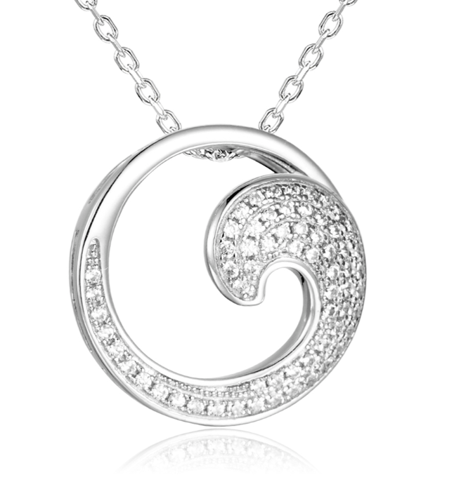 Alamea SS 925 Wave CZ Pendant: Ocean-inspired sparkle on a delicate chain, crafted in sterling silver.