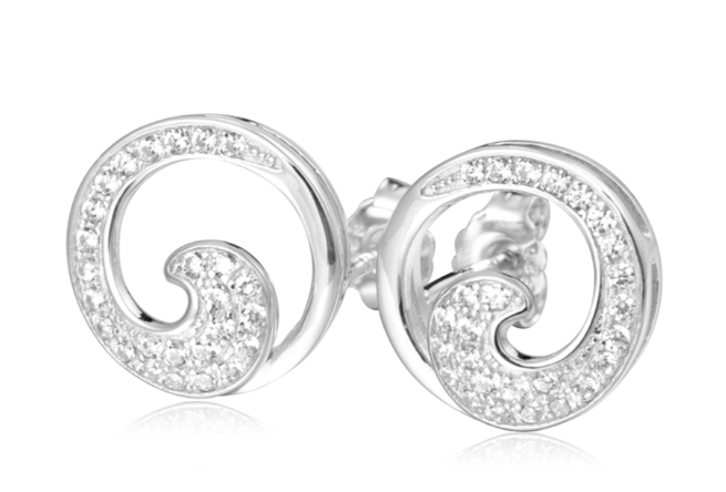 Alamea SS 925 Wave CZ Earrings—coastal studs with cubic zirconia sparkle on a crisp white background.
