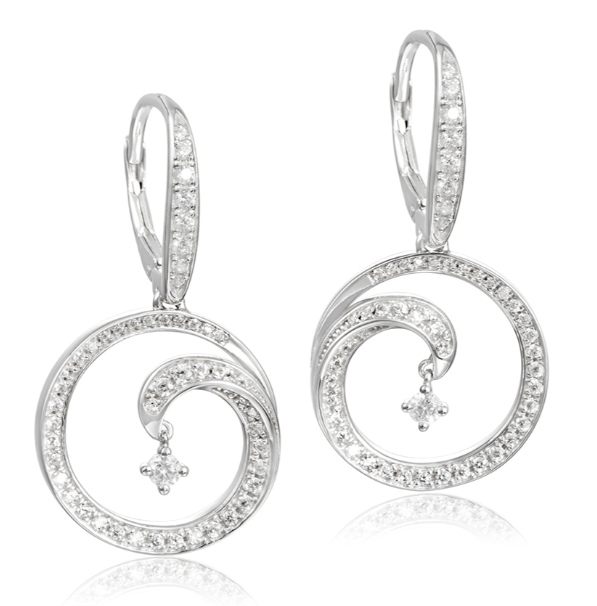 Alamea SS 925 Wave White Topaz Earrings: elegant sterling silver with spiral design and sparkling stones.