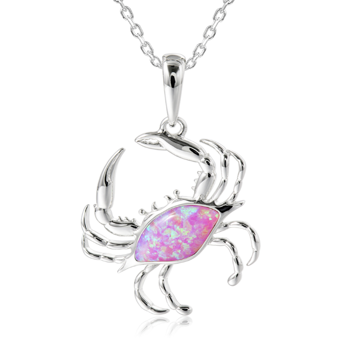 Sterling Silver Pink Opal Crab Pendant