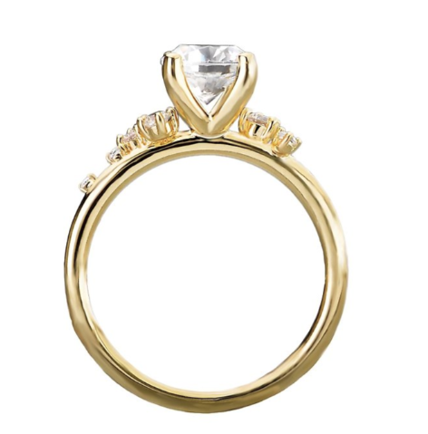 Romance Diamond Semi-Mount Engagement Ring in 14kt yellow gold with lab grown center and side stones, band view.
