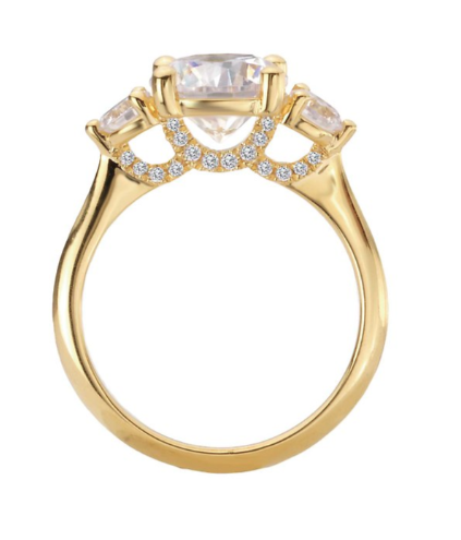 Romance 3-Stone Semi-Mount Diamond Engagement Ring by Romance with a decorative 14kt yellow gold band.