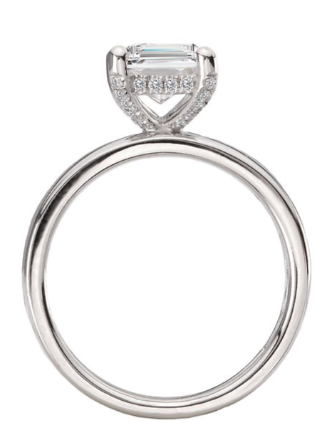 The Romance Bold Band Semi-Mount Diamond Engagement Ring features a hidden halo in this diamond-accented side view.