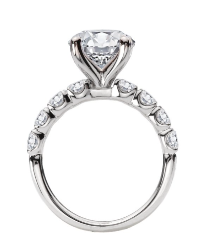Romance Diamond Band Semi-Mount Engagement Ring by Romance features a round lab grown center and diamonds on the band.
