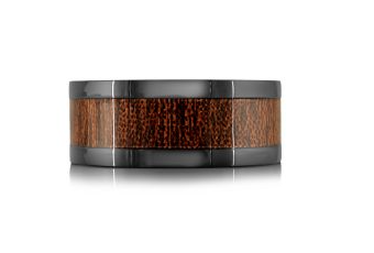 Black tantalum ring with a redwood inlay.